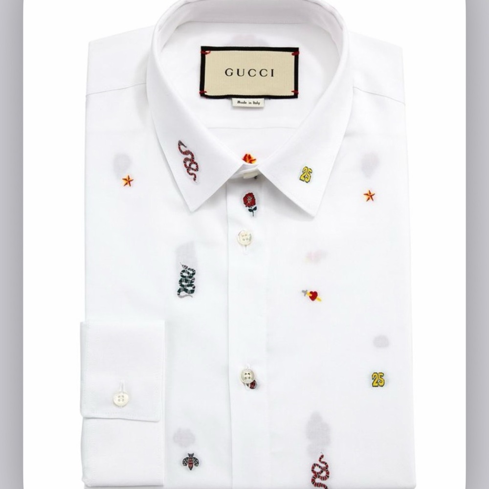Gucci White Embroidered Duke Cotton Dress Shirt